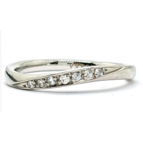 4C Platinum 950 Pt950 Diamond Wave Band Wedding Ring Size 4.75 - Picture 3 of 9